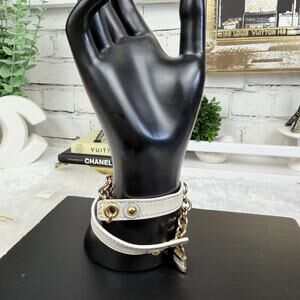 Chloe cream white leather wrap bracelet with gold lock charm vintage NEW